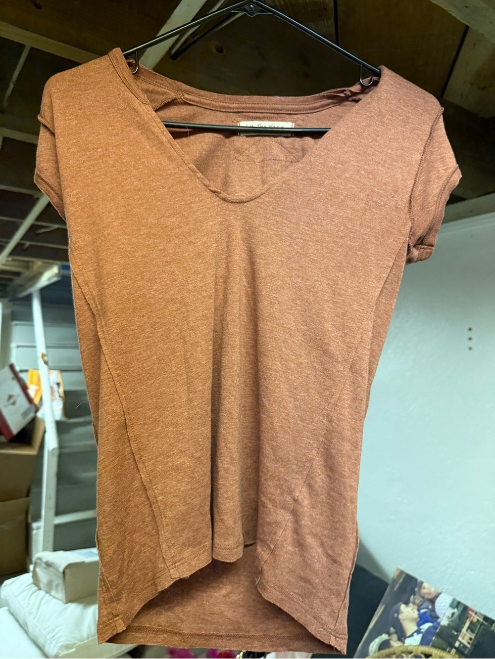 Free People Rust V-Neck Short Sleeve Top